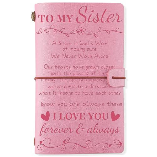 KAAYEE Sister Gifts from Sister Leather Journal - Gifts for Sister 140 Page Refillable Leather Notebook Travel Journal To My Sister's Gift from Sisters Birthday Mothers Day Gift Pink