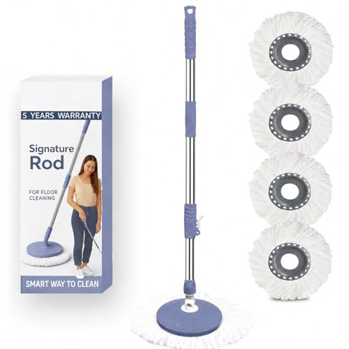 Image of Heavy Duty Stainless Steel Mop Stick with 360 Degree Swivel Head, Extendable Long Handle with 5 Yrs Warranty- Replacement Mop Pole for Floor Cleaning-Grey