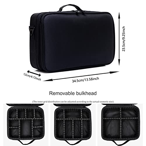 Zfitei Makup Case,13.58 Inch 3 Layer Professional Makeup Organizer Bag ,Black Cosmetic Case Large Capacity With Adjustable Partition And Shoulder Strap #TOP2