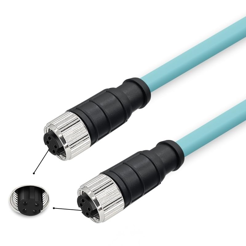M12 to M12 Cat7 Ethernet Cable, 10Gbps Gigabit, IP67 Rated Waterproof Dustproof, Flexible PUR Jacket for Industrial Automation, Robotics (4 Pin D-Code Female to Female, 10 Meter)