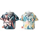 Puffin Aloha Shirt Bundle Can Coolers - Beige Palm & Black Monstera