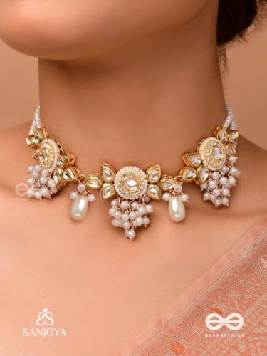 Image of SANJOYA by EVERSTYLISH Kundan Necklace for Women | Gold-Tone Floral Design with Pearls | Ethnic Jewelry for Weddings, Festivals & Special Occasions