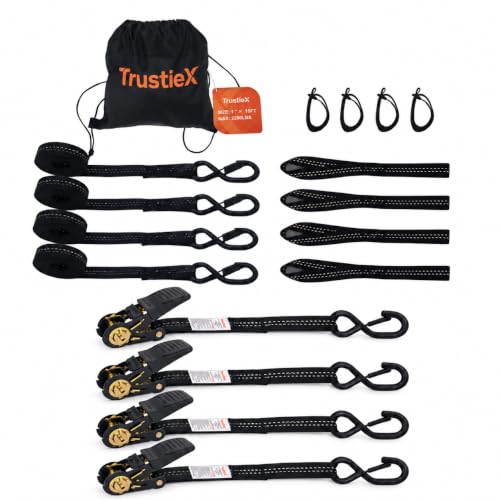 15FT Ratchet Straps 4 Pack, 1 Inch 2200lb Heavy Duty Tie Downs Straps Black Trailer Straps for Trucks Cargo Straps by TrustieX - Used condition - US$25.64