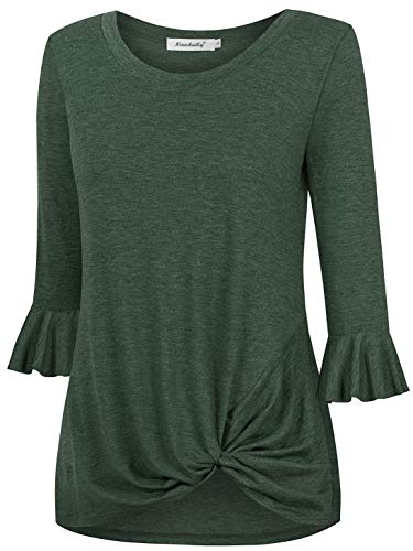 Ninedaily Womens Bell Sleeve Tops,Twist Knot Front Blouse Blouse Prime Wardrobe Womens Clothing Spring Shirts Ladies Tops Pleated Ruched Bottom Tunics,Green,Size Medium
