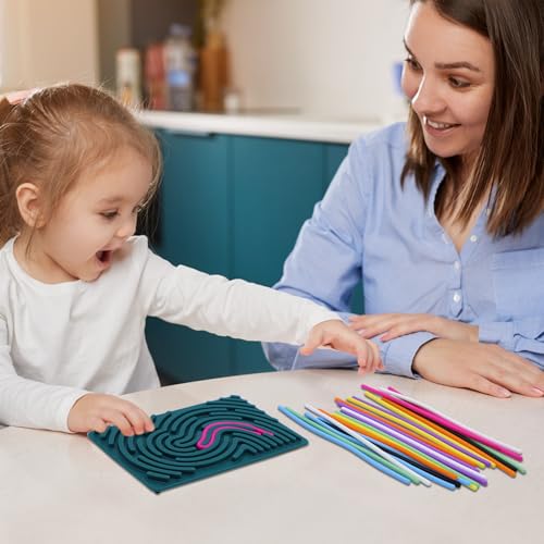 Sensorik Activity Board Silikon, Sensorik Activity Board, Montessori Spielzeug Doppelseitiges Aktivitätsbrett mit 24 Strings & Reisetasche Beruhigung ADHD Autismus Spielzeug für Kinder, Dunkelgrün
