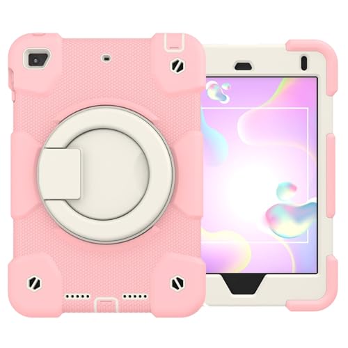 HUAUQAN Funda para iPad mini4/mini 5, con soporte giratorio y correa, funda protectora de silicona suave, resistente a los golpes, color rosa