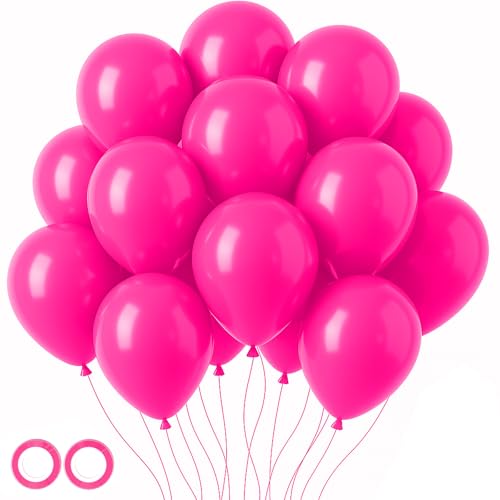 Image of Voircoloria 105pcs Hot Pink Balloons 12inch Dark Pink Balloons for Birthday Graduation Baby Shower Wedding Anniversary Princess Theme Party Valentine's Day Decorations