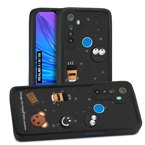 Image of AESTMO Back Case Cover for Realme 5 / 5S Cover | Cute Fun Cartoon 3D Ball | Coffee Silicone Case | Full Body Protection | Camera Protection Back Cover for Realme 5 / 5S (Black)