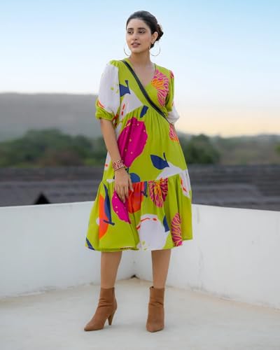 Image of Wedani Green Printed Dress for Women
