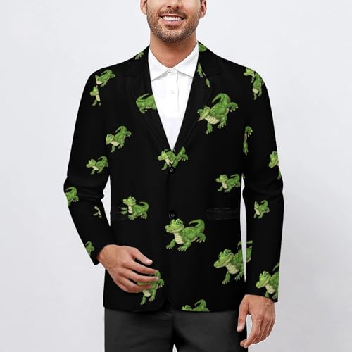 Cute Green Alligator Printed Men's Classic Fit Suits Funny Casual Stylish Two Button Blazer2
