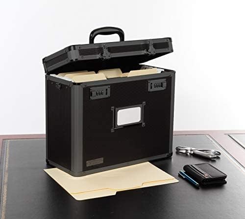 Vaultz File Organizer Box - 14 x 7 x 12.19 Inch Letter Size, Portable Locking Storage Totes with Dual Combination Locks for Filing Office Documents - Super Tactical