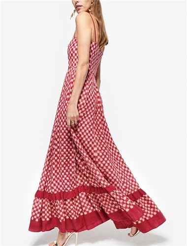 Image of Yuemengxuan Boho Maxi Dresses for Women Spaghetti Strap Flowy Smocked Long Dress Casual Summer Vacation Beach Maxi Dress
