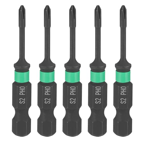 Image of sourcing map 5pcs #0 Impact Phillips Screwdriver Bit PH0 1/4" Hex Shank 2" (50mm) Length 2.5mm Rod Magnetic Cross Head Drill Bits S2 Steel Industrial Screw Drivers for Impact Power Tools