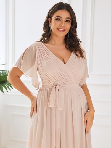 Image of Ever-Pretty Plus Women's Chiffon Bridesmaid Dress A-Line Empire Waist Floor Length Plus Size Formal Wedding Guest Dresses