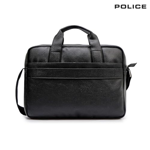 Image of Police Premium Laptop Briefcase for Men | Vegan Leather Office Messenger Bag with Padded Laptop Compartment, Front Utility Pocket & Adjustable Shoulder Strap | Business Work Bag | Black