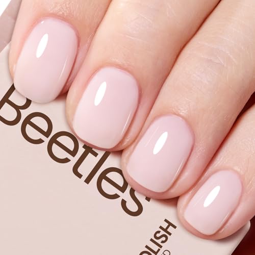 Beetles Milky Pink Gel Nail Polish, 15ml Nude Pink Jelly Neutral Color Polish Set Translucent Sheer Gel Nail Concealer Soak Off Uv LED Nail Lamp French Nail Art Gifts for Her Women