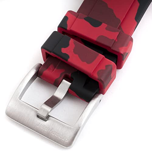 Image of StrapHabit Quick Release Rubber Watch Strap Band FKM 20mm 22mm 24mm (Red Camo, 22mm)