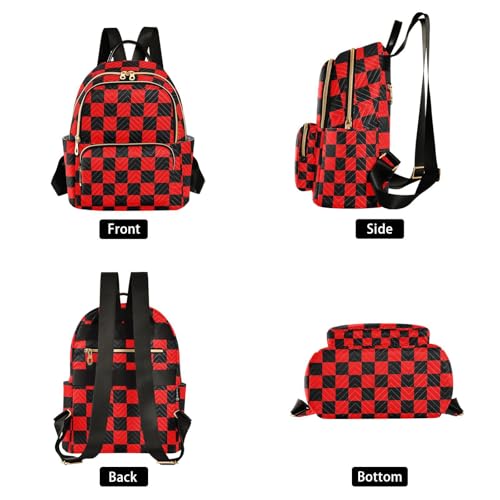 Image of ALAZA Black Red Checkered Plaid Women Backpack Purse Ladies Fashion Shoulder Bag Daypack Travel Bag 7.5L