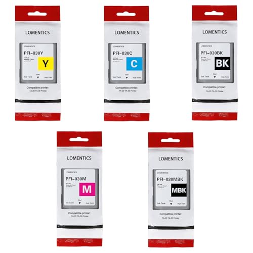 Image of PFI-030 Ink Cartridge 55-ml (5Pcs, Matte Black,Black Cyan Magenta Yellow) Lometic Compatible PFI-030MBK PFI-030BK PFI-030C PFI-030M Replacement for Canon imagePROGRAF TA-20 TA-30 TM-240 TM-340 Printer | PFI-030MBK PFI-030BK PFI-030C PFI-030M Replacement for Canon imagePROGRAF TA-20 TA-30 TM-240 TM-340 Printer