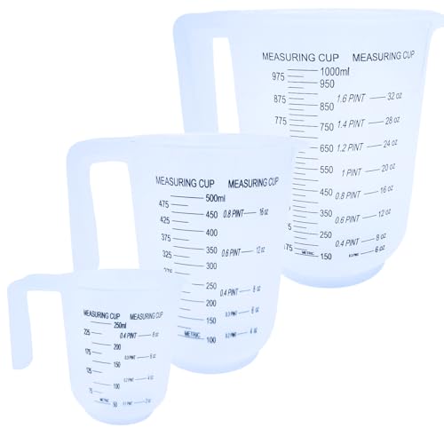 Measuring Jugs Set of 3 1L 500ml & 250ml Kitchen Measuring Jug for Cooking & Baking Clear Measurement in Millilitres Pints & Ounces Stackable & Easy-Pour Design