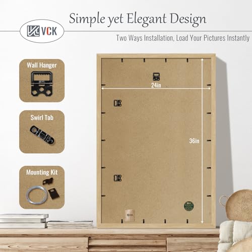 Image of VCK 24x36 Poster Frame Solid Wood Natural 3 Pack Picture Frames 24 x 36 Inches with Wall Mounting Hanging
