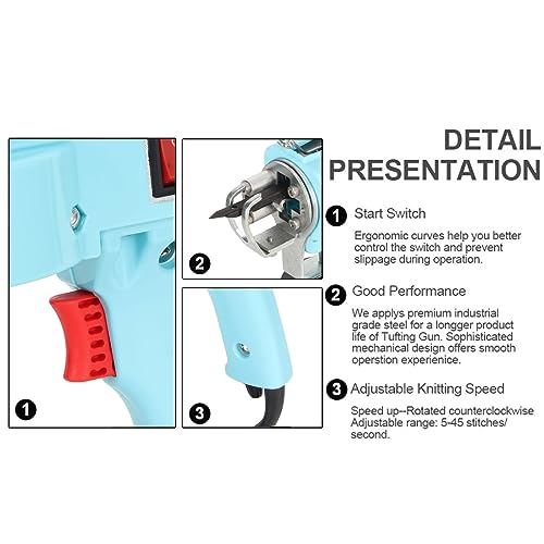 Máquina de Tufting de Tapete Elétrica Artesanal Máquina de Arma de Tapete 2 Em 1 Alça Ajustável de 3