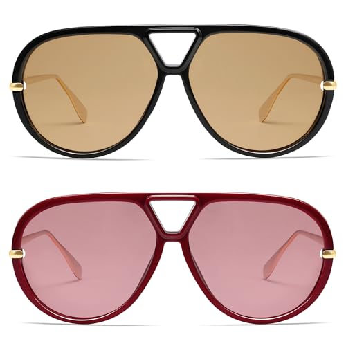 Image of VANLINKER Oversized Trendy Polarized Aviator Sunglasses for Women Men Retro Round Sunglasses Vintage Shield Shades VL9798