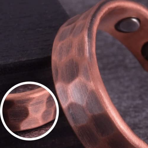 Hammered Design Copper Rings Men Women Adjustable Vintage Solid Copper Magnetic Rings Wedding Rings Open Cuff Rings (Men), Copper,Brass3