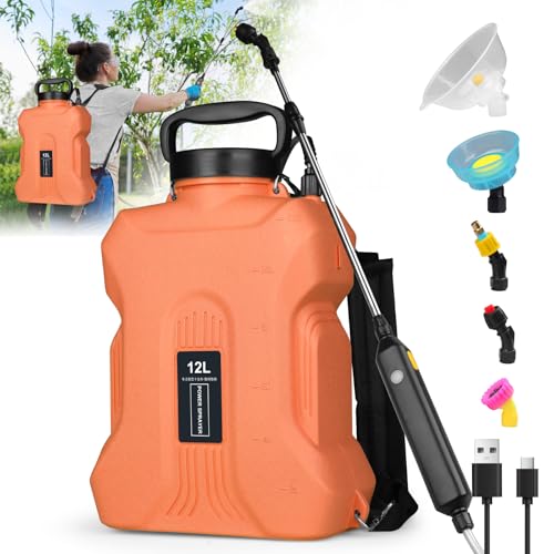 Inoamity Pompa Irroratrice a Batteria 12L, Spruzzatore a Pressione Automatica Elettrico con 4 Ugelli per Nebbia, Nebulizzatore Piante con Manico Ricaricabile USB e Bacchetta Retrattile