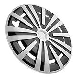 Outanaya Enjoliveur 14 Pouces en Acier Allié, Couvre-Roue Voiture Argenté et Noir, Protection Solide l'usure, Accessoires Jantes SUV, Entretien Facile pour Roues Automobiles