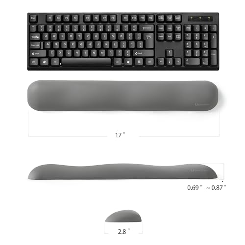 Image of UnivoColors Design-Wave Keyboard Wrist Rest, Artificial Sheepskin+Memory Foam+Ergonomic+Anti-Slip Gel, Resilience Support During Work and Gaming,Keyboard Accessory,Grey