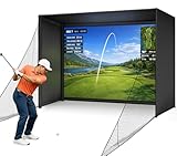 Golf Simulator Enclosure 10 x 8 ft with Upgraded Dual-Layer Impact Screen, HD Projection Surface, Thick Foam Edge Padding, Safety Side Nets for Indoor Home Garage Golf Cage Practice Training