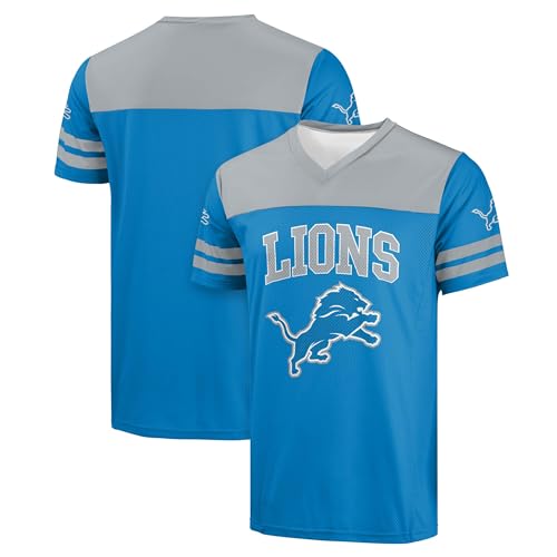 FOCO NFL Men's Officially Licensed Primary Logo Team Color Wordmark Game Day V-Neck Football Top - Detroit Lions - Blue - (Large)