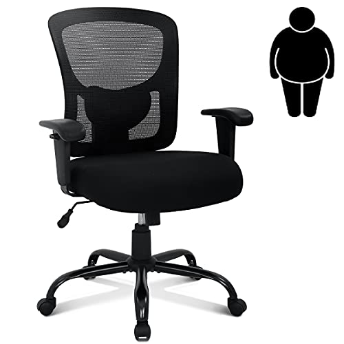 Big & Tall Office Chair Heavy Duty 400LBS Computer Desk Chair with Lumbar Support Ergonomic High Back Task Rolling Swivel Mesh Chair Wide Seat Adjustable Armrest Modern Executive Chair,Black