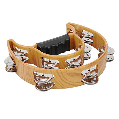 Handheld Tambourine Rattle wth Double Row 20 Pairs Metal Jingles for Kids Adults Games