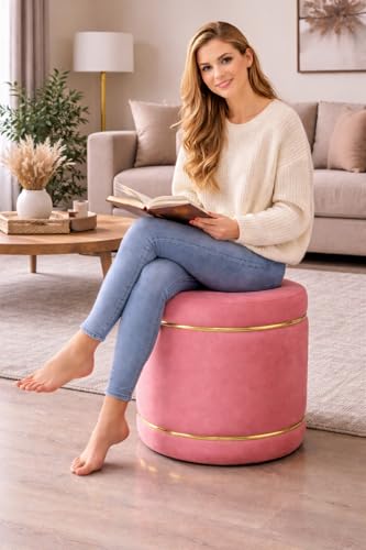 Image of Pouffes Sitting Stool for Living Room, Puffy Wooden Ottoman | Round Pouffe for Living Room & Bedroom | Pouf for Office & Home Decoration & Modern Seating Stool (Gajri)