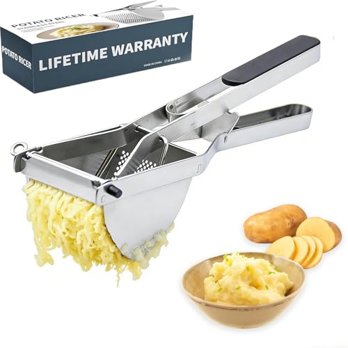 Acquwistach Potato Ricer Stainless Steel Potato Masher Large Capacity Food Press with Silicone Handle Fixed Ricer Disc Potato Press Dishwasher Safe Vegetables & Fruit Press