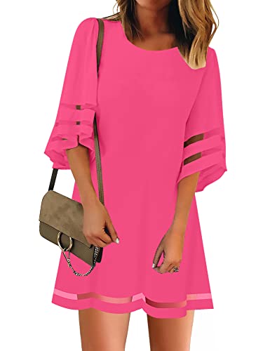LookbookStore Summer Dresses for Women 2025 Hot Pink Tunic Party Shift Dress 3/4 Sleeve Dresses for Women Dressy Cute Loose Dress Summer Hot Pink Size L Size 12 14