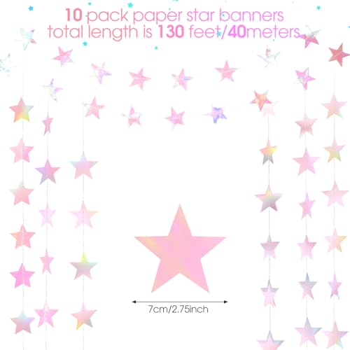 Image of Patelai Glitter Star Garland Banner 2026 Graduation Decor 130 Feet Star Hanging Banner Twinkle Backdrop for Party Birthday Classroom Wedding Supplies(Iridescent Pink)