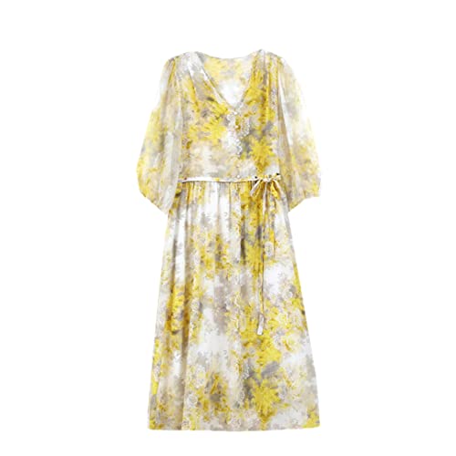 Robe en satin jaune pour soirée et cocktail chic style rétro taille L