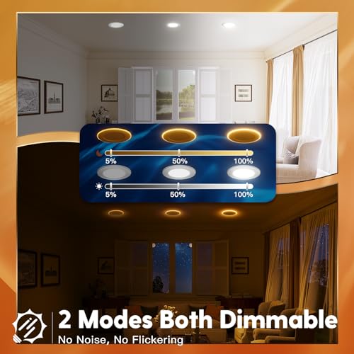 FREELICHT 6 Pack 5/6 Inch 5CCT LED Recessed Can Light with Night Light, 2700K/3000K/4000K/5000K/6000K Selectable Flat Recessed Lighting, 10W=110W, 1000LM, Dimmable Retrofit - ETL & FCC by FREELICHT - Image 5