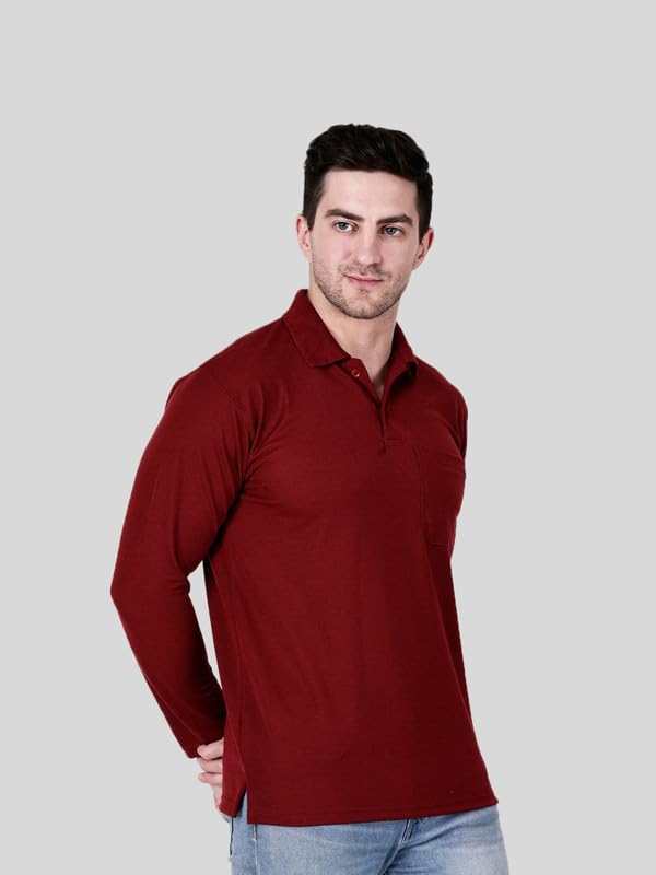 Image of Full Sleeve Men's Polo T-Shirt | Regular Fit, Soft & Breathable Cotton Blend Fabric | Classic Polo Collar, Casual & Office Wear | Available in Sizes M to 6XL, Multiple Colors