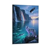 Decorazione da parete con immagini su tela accattivanti: bella Silver Fox arte murale per idea di decorazione d'interni di casa o regalo per parenti e amici. Una meravigliosa tela con cornice da appendere in soggiorno, camera da letto o cucina, ufficio, hotel. La bellissima decorazione della parete dell'appartamento per qualsiasi stanza che desideri illuminare come la zona giorno, l'ufficio o la sala d'attesa.