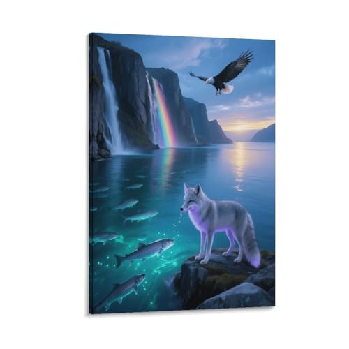 Decorazione da parete con immagini su tela accattivanti: bella Silver Fox arte murale per idea di decorazione d'interni di casa o regalo per parenti e amici. Una meravigliosa tela con cornice da appendere in soggiorno, camera da letto o cucina, ufficio, hotel. La bellissima decorazione della parete dell'appartamento per qualsiasi stanza che desideri illuminare come la zona giorno, l'ufficio o la sala d'attesa.