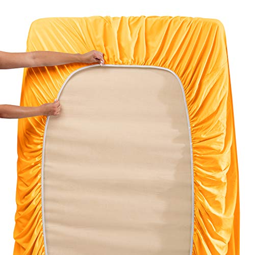 Image of Hearth & Harbor Extra Deep Pocket Sheets - 4 Piece Hotel Luxury Sheet Set Fits Up to 24 inch Mattress - Ultra Soft Luxury Bed Sheet Set - Soft & Breathable - Twin XL, Yellow