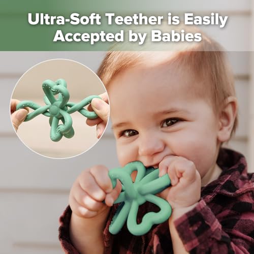 Image of Haakaa Silicone Clover Teether - Food Grade Silicone Teething Toys for Babies 3-6 Months 6-12 Months, Soft & Easy Hold Chew Toy for Infant, BPA Free (Pea Green)