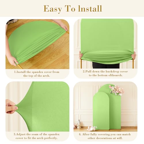 Image of Sage Green Arch Cover 2 Set-7.2 and 6ft Arch Backdrop Cover Spandex Fitted Wedding Arch Stand Covers for Birthday Party Baby Shower Bridal Shower Wedding Reception Banquet Photo Background Decorations