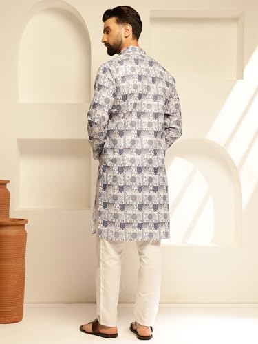 Image of SOJANYA (Since 1958 Men's Cotton Linen Abstract Printed Kurta with White Pyjama