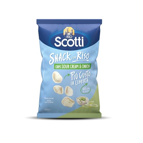 Riso Scotti Chips di Riso Sour Cream & Onion Snack con Riso, Senza Glutine, Senza Olio di Palma, 40g