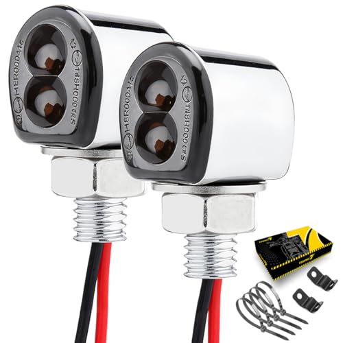 TSUNG Mini Motorcycle Turn Signals Light LED Micro Blinkers for Front/Rear Universal Aftermarket Small Indicator for Cafe Racer Bobber Cruiser Street Bikes (B-Chrome)